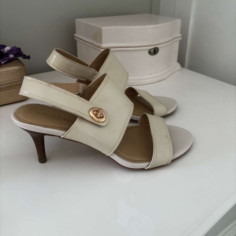 Cream Patent Leather Coach Heels